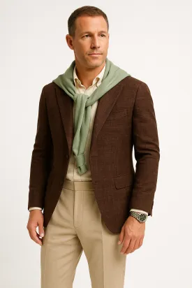 Mens Blazer  Slim Fit  Textured Cotton Linen  Two-Button  Notch Lapel
