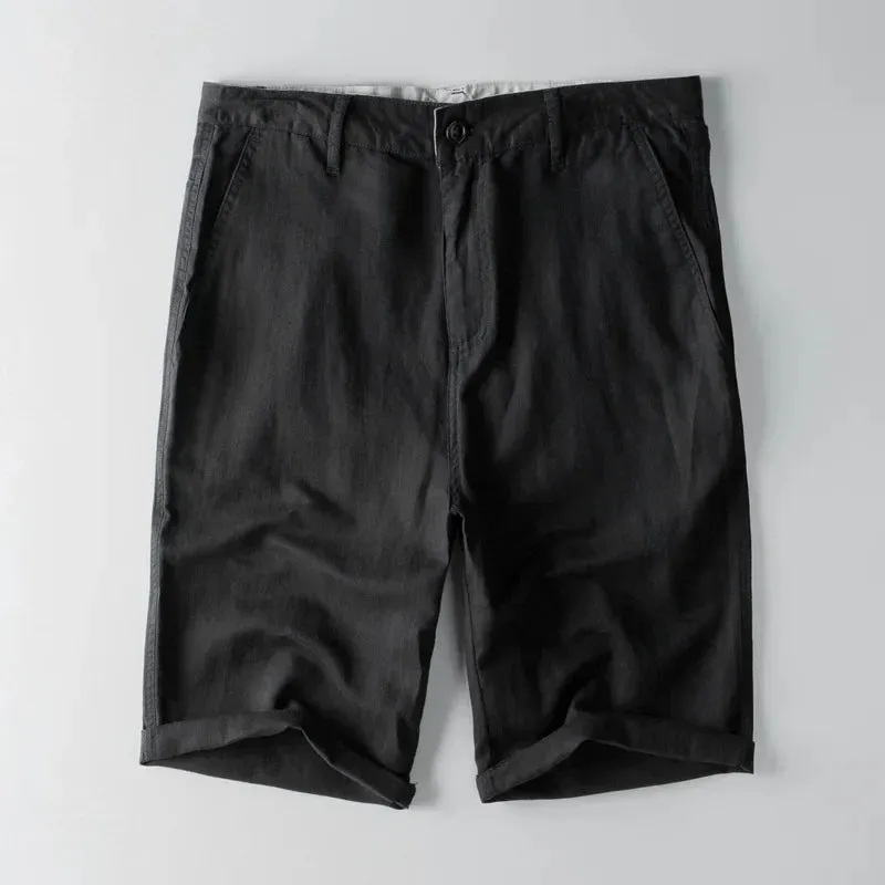 Mens Casual Shorts  Cotton Linen Blend  Relaxed Fit  Knee Length with Pockets