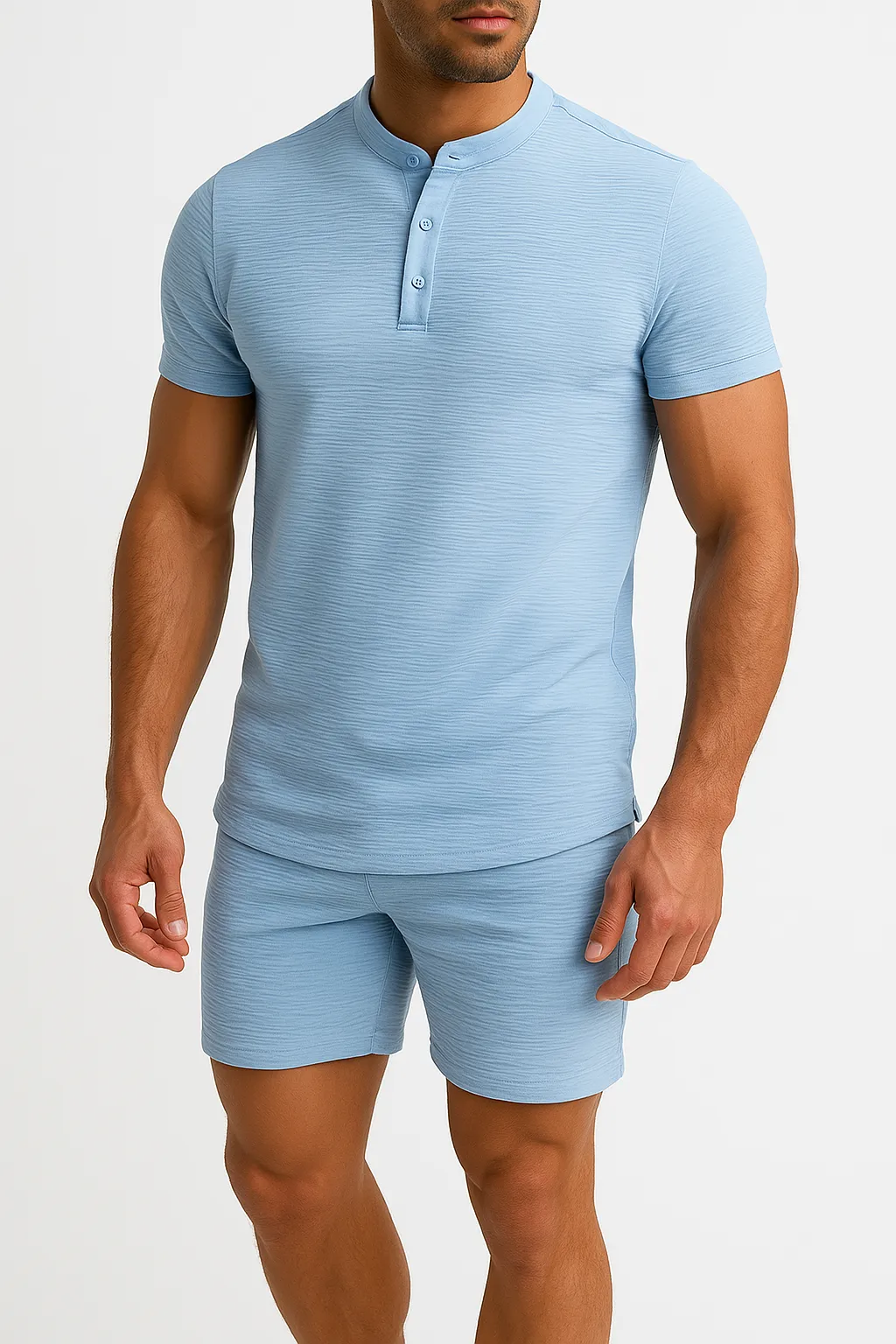 Mens Henley Shirt  Cotton Linen Blend  Regular Fit  Short Sleeve Casual Top