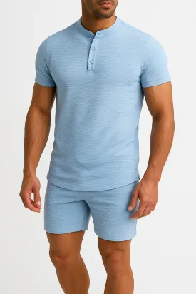 Mens Henley Shirt  Cotton Linen Blend  Regular Fit  Short Sleeve Casual Top