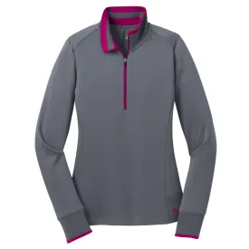 Nike Women's Dark Grey/Sport Fuchsia Dri-FIT Long Sleeve Quarter Zip Shirt
