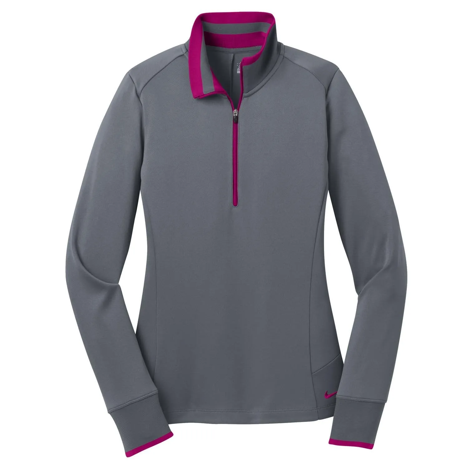 Nike Women's Dark Grey/Sport Fuchsia Dri-FIT Long Sleeve Quarter Zip Shirt