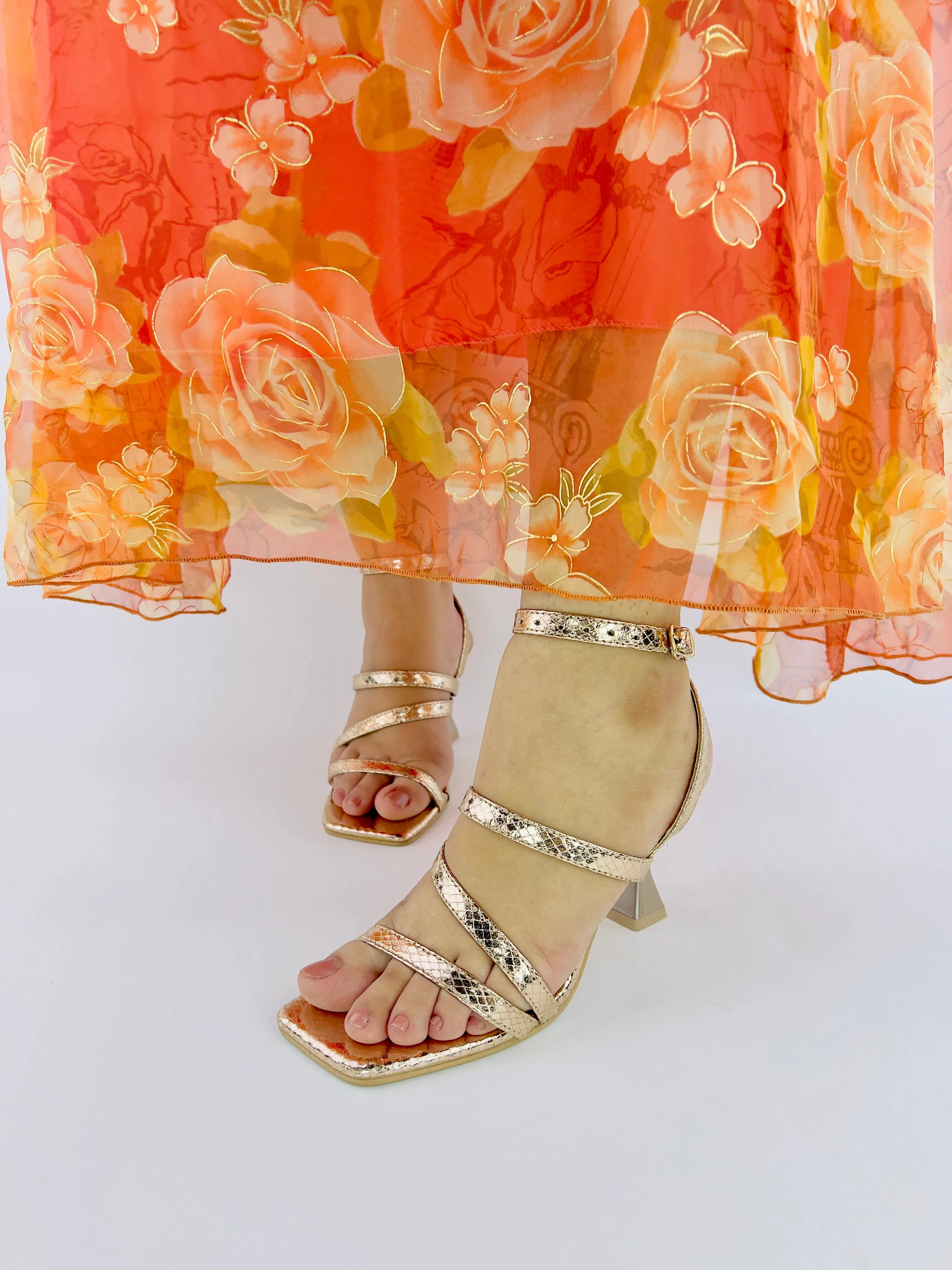 Orla Rose Gold Crisscross Ankle Strap Leather Heels