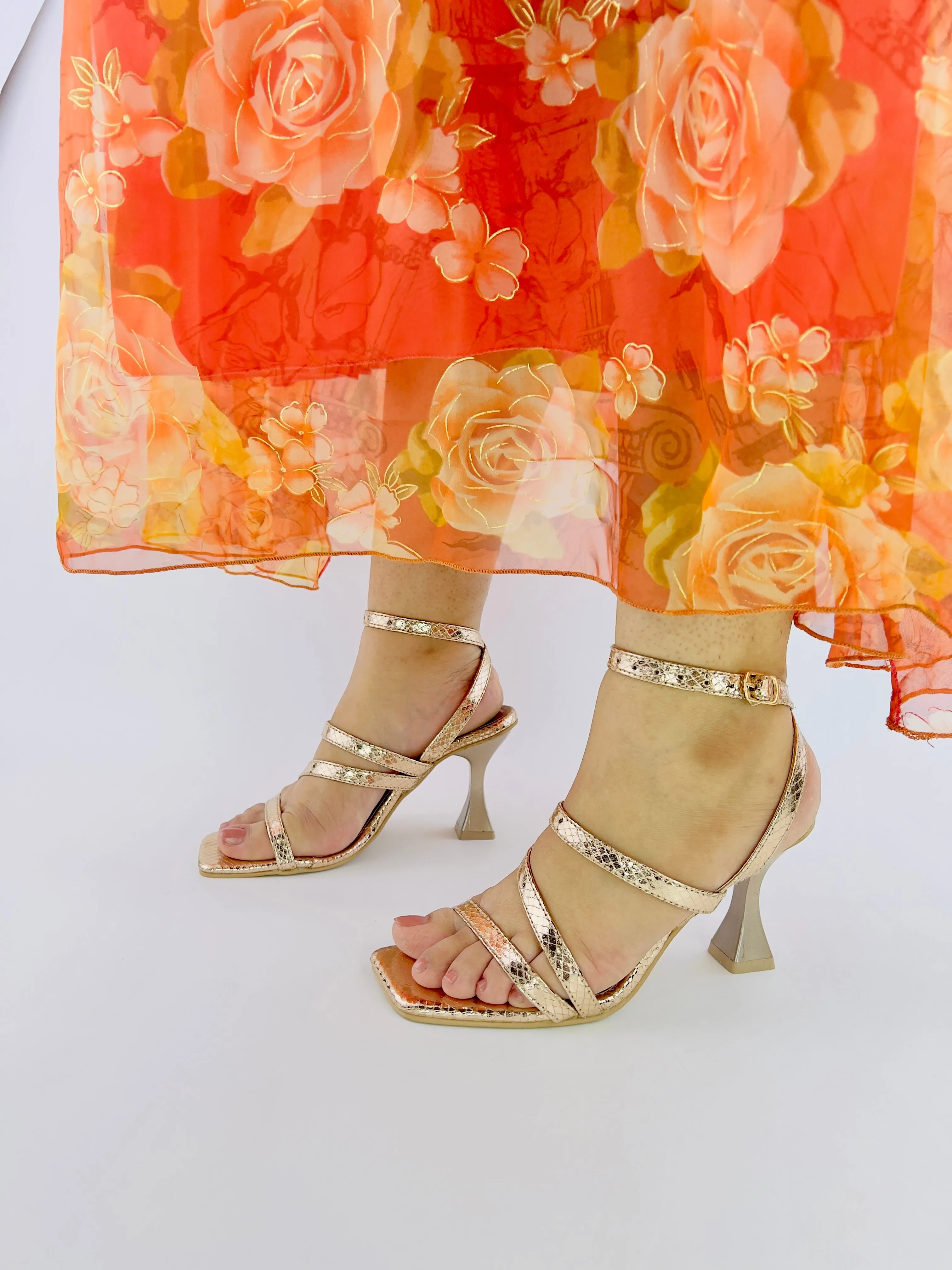 Orla Rose Gold Crisscross Ankle Strap Leather Heels