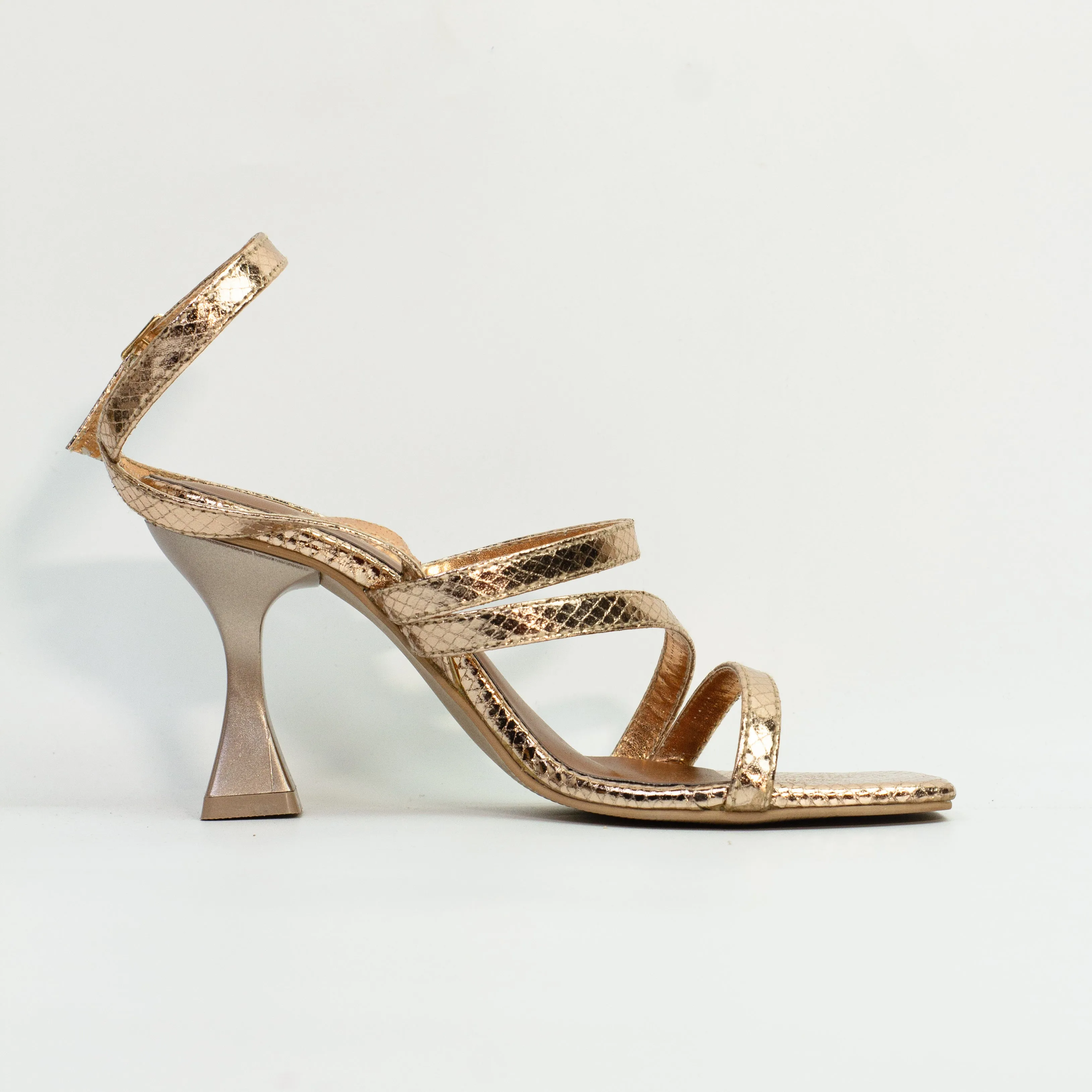 Orla Rose Gold Crisscross Ankle Strap Leather Heels