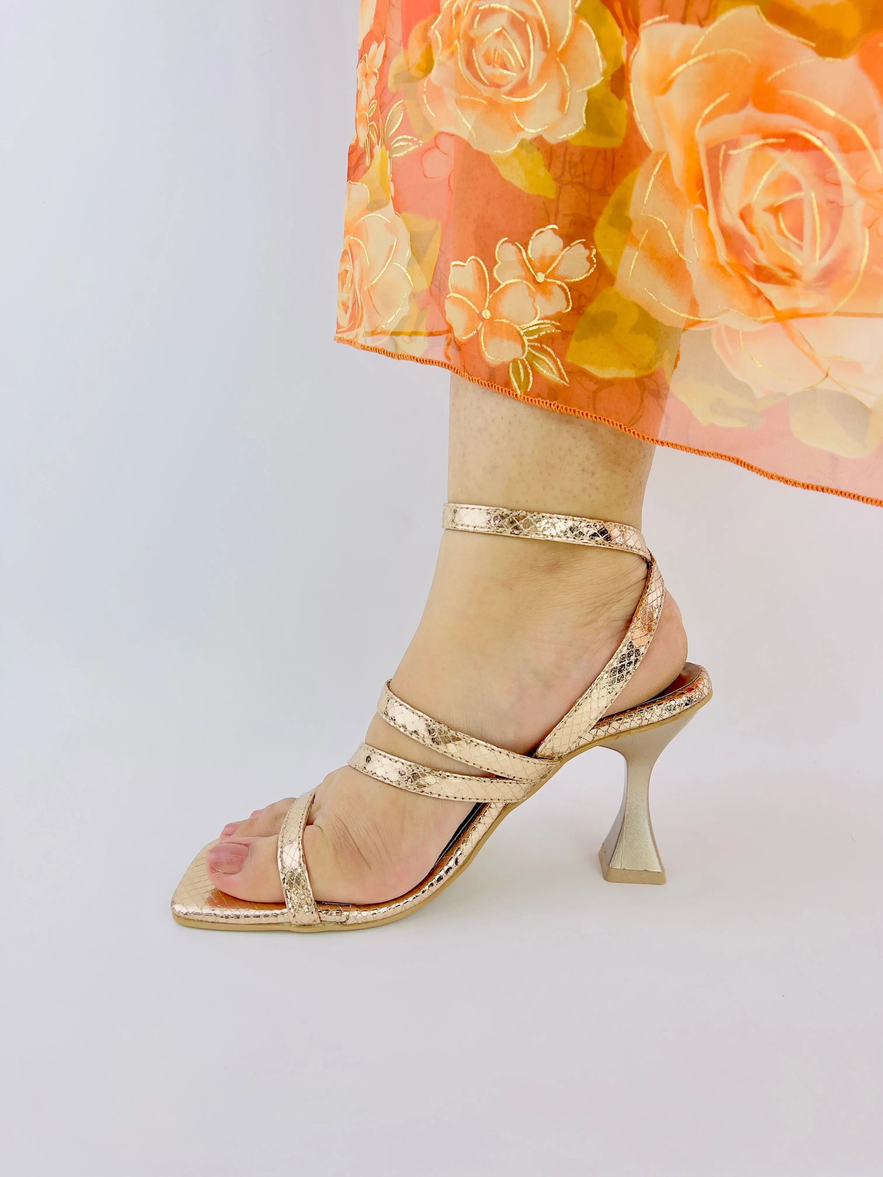 Orla Rose Gold Crisscross Ankle Strap Leather Heels