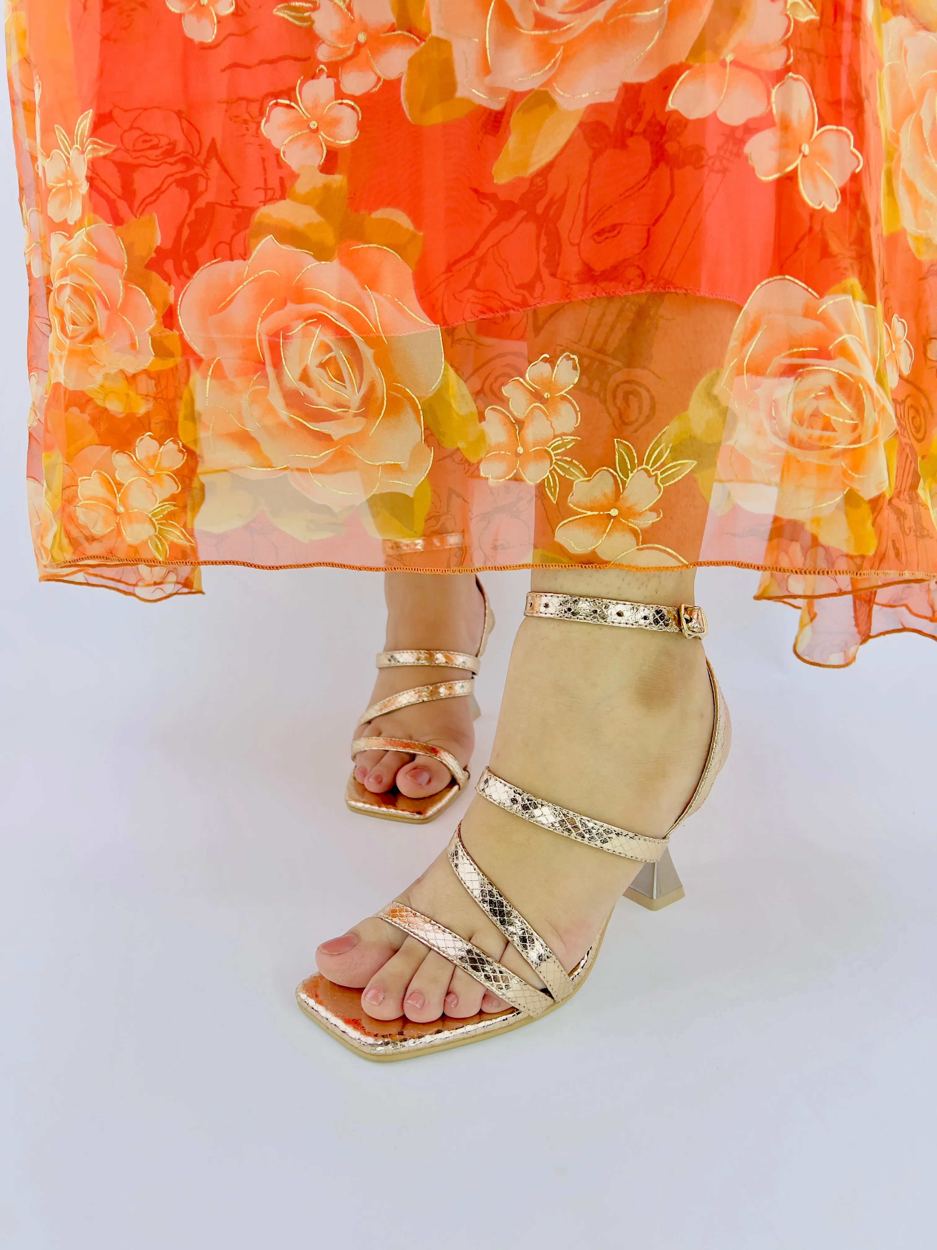 Orla Rose Gold Crisscross Ankle Strap Leather Heels