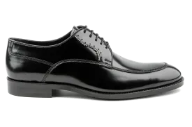 Oro Patent Leather Lace-Up Black Derby Shoes, Men's Moc-Toe Derby, Resistant to Fade, Scratches & Stains