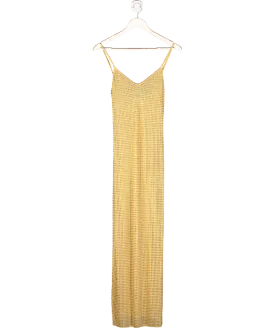 Self-Portrait Yellow Crystal Embellished Mesh Maxi Dress UK 8