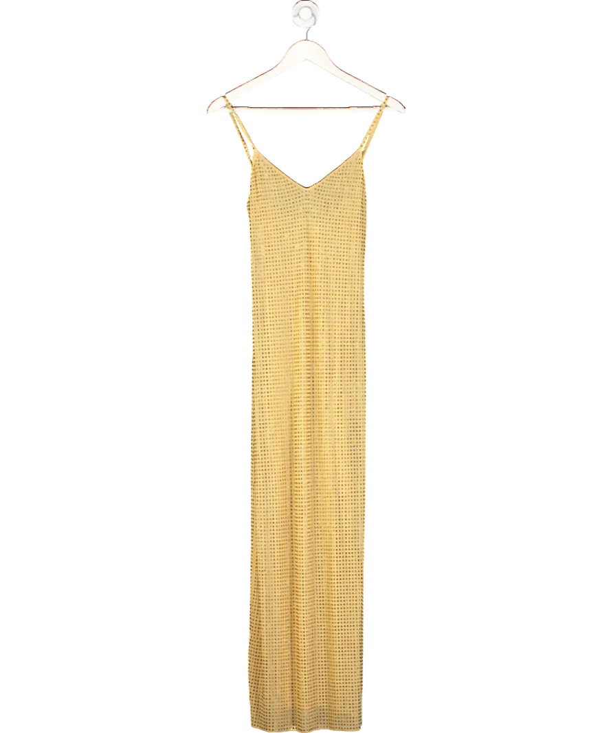 Self-Portrait Yellow Crystal Embellished Mesh Maxi Dress UK 8