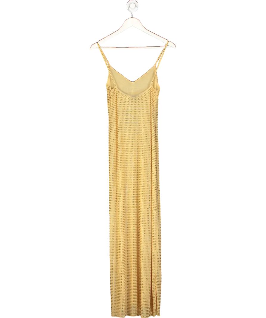 Self-Portrait Yellow Crystal Embellished Mesh Maxi Dress UK 8