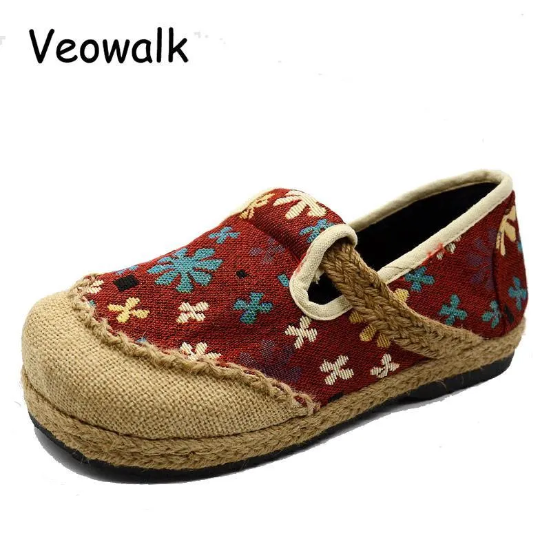 Slowflake Embroidered Women Linen Cotton Espadrilles Loafers