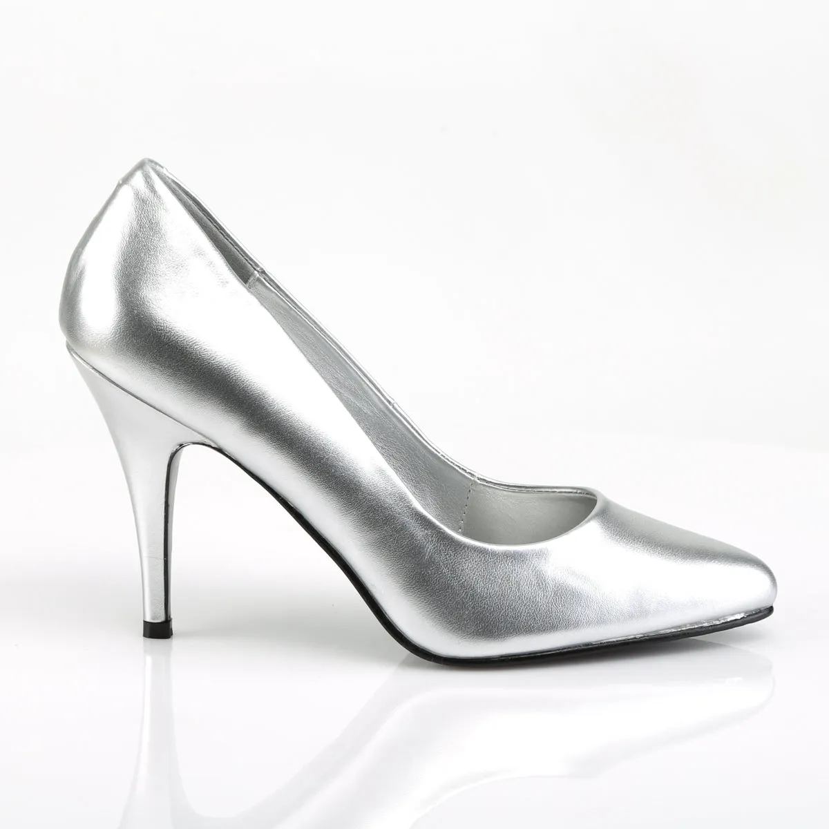 VANITY-420 Pleaser Silver Faux Leather Sexy Single Sole Shoes (Fetish Footwear)