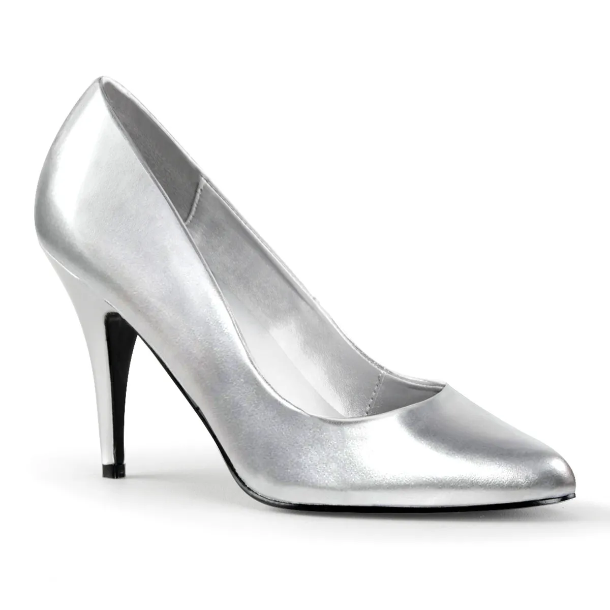 VANITY-420 Pleaser Silver Faux Leather Sexy Single Sole Shoes (Fetish Footwear)