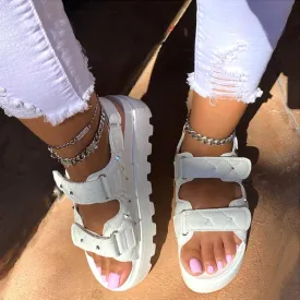 Women 2 velcro buckle straps open toe platform sandals