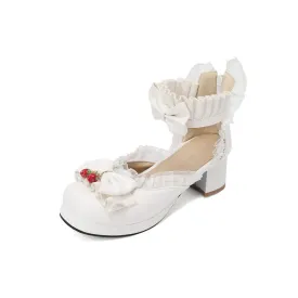 Women's Lolita Lace Bow Tie Block Heel Sandals