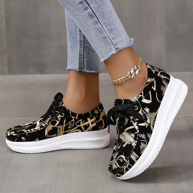 Women's printed chunky platform sneakers comfort lace-up sneakers
