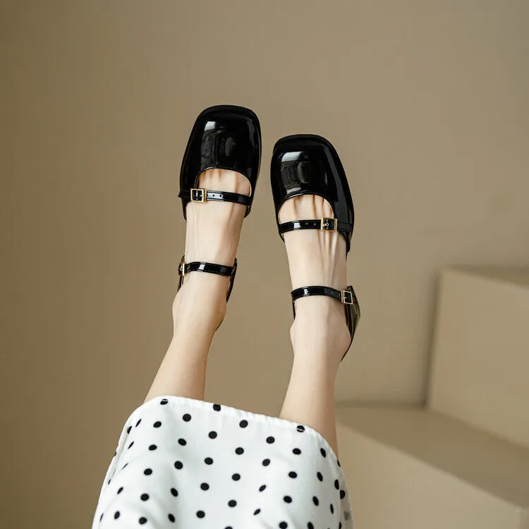Women's Square Toe Buckle Straps Block Heel Sandals