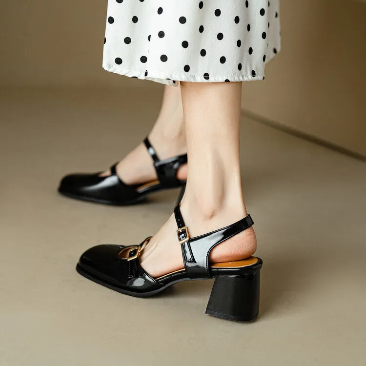 Women's Square Toe Buckle Straps Block Heel Sandals