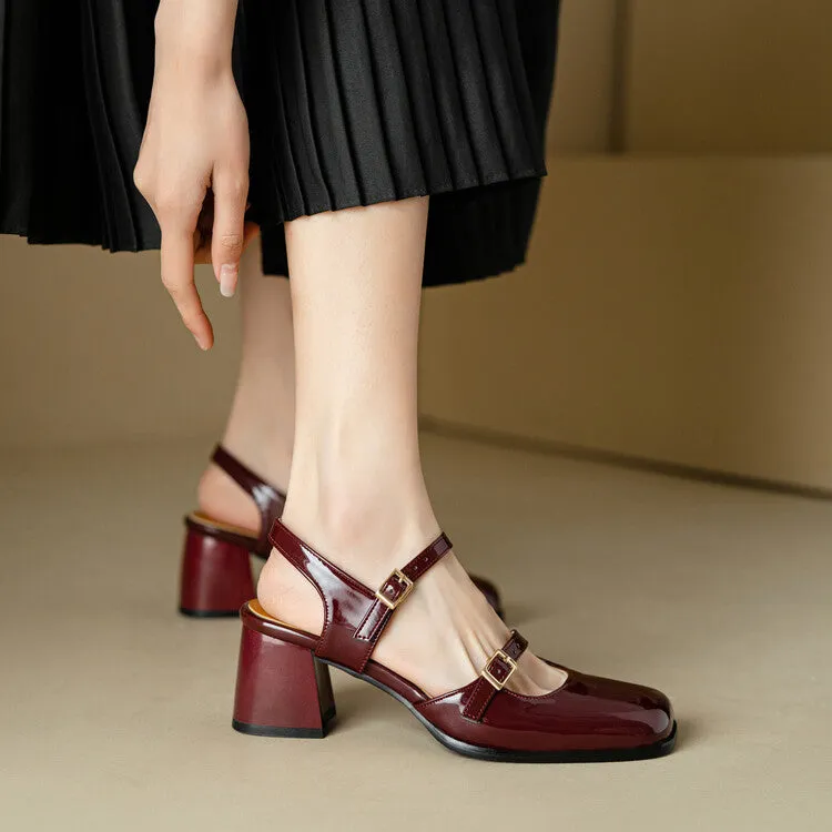 Women's Square Toe Buckle Straps Block Heel Sandals