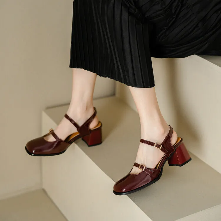 Women's Square Toe Buckle Straps Block Heel Sandals