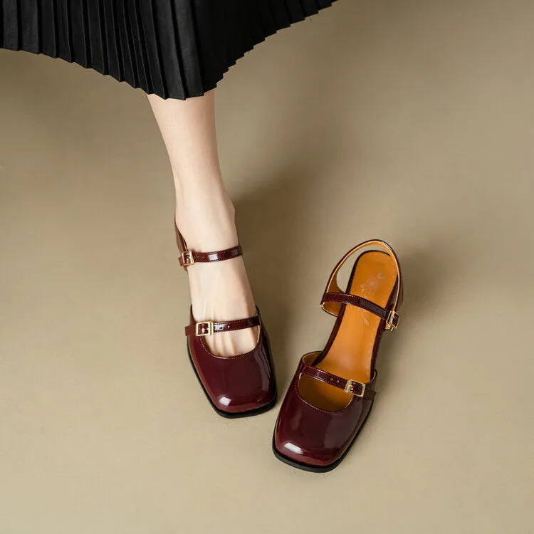 Women's Square Toe Buckle Straps Block Heel Sandals