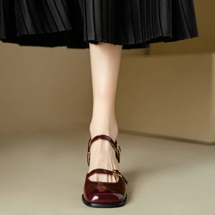 Women's Square Toe Buckle Straps Block Heel Sandals