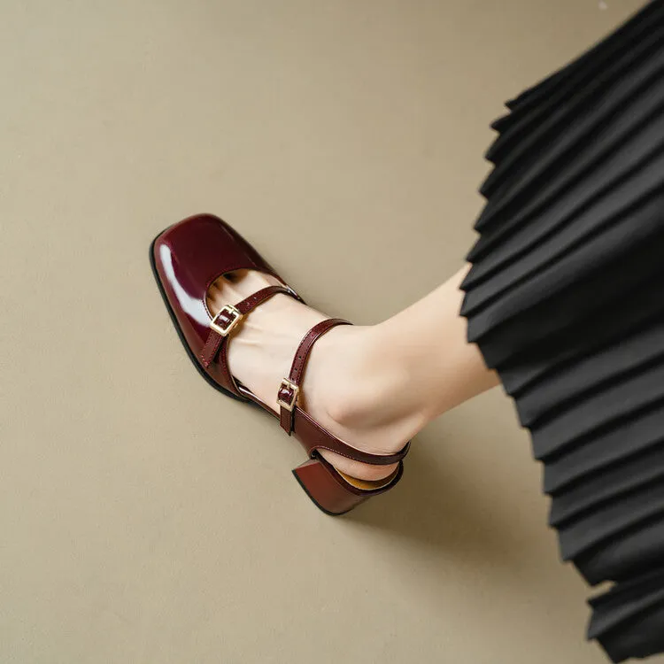 Women's Square Toe Buckle Straps Block Heel Sandals