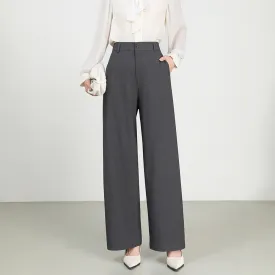 Womens Wide-Leg Trousers  High Waist  Cotton Wool Blend  Tailored Formal Fit
