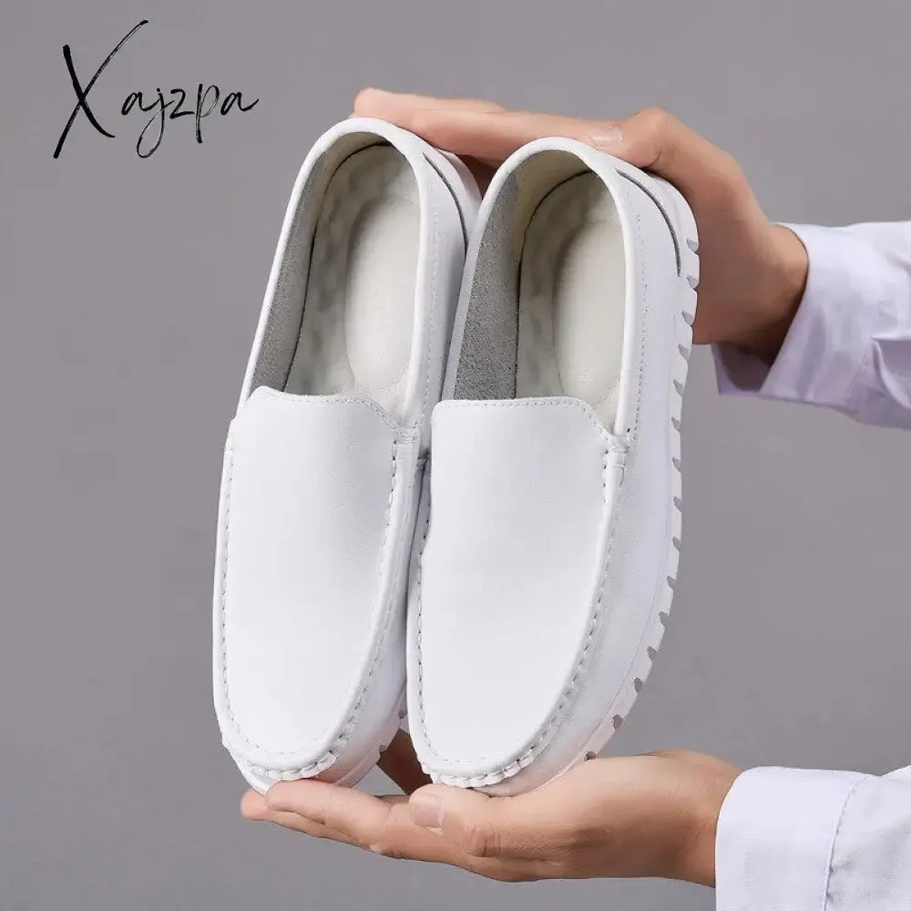 Xajzpa - Hospital men's white nurse shoes comfortable soft soled leather shoes Flat heel elastic sole casual shoes work shoes