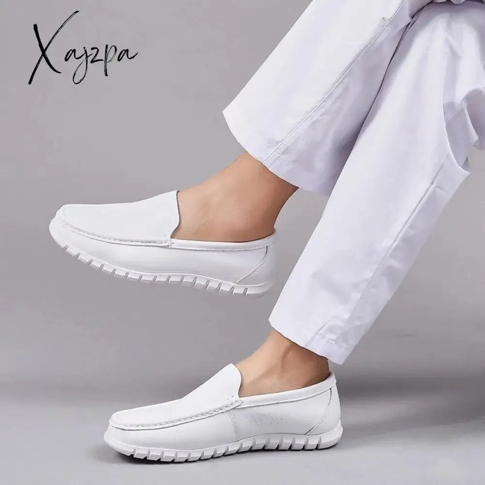 Xajzpa - Hospital men's white nurse shoes comfortable soft soled leather shoes Flat heel elastic sole casual shoes work shoes