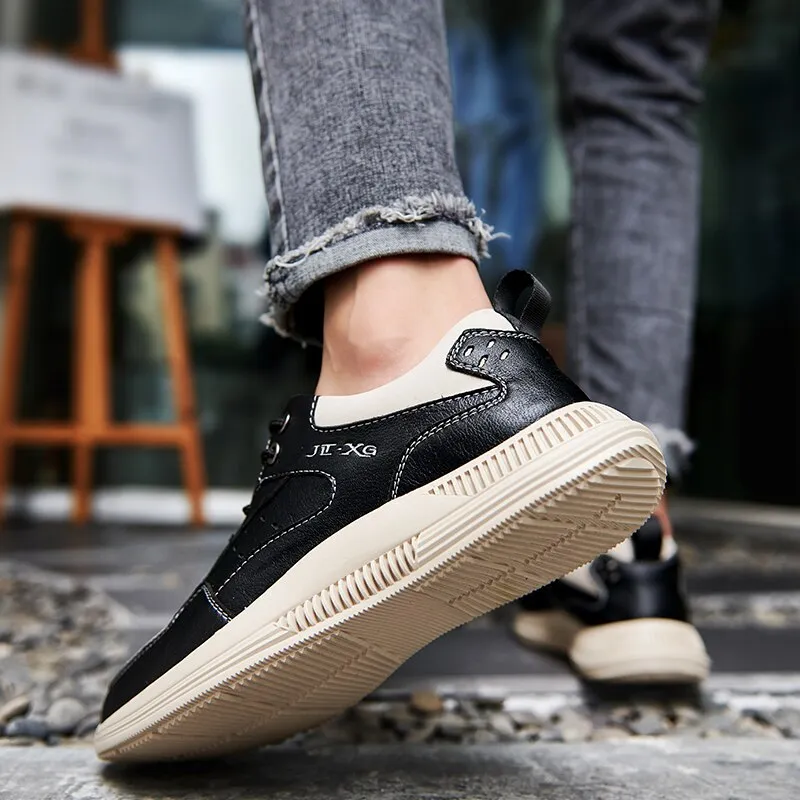 xiangtuibao Leather Men Casual Shoes Luxury Brand Mens Fashion Sneakers Korean Thick-Soled Men's Shoes White Sneakers