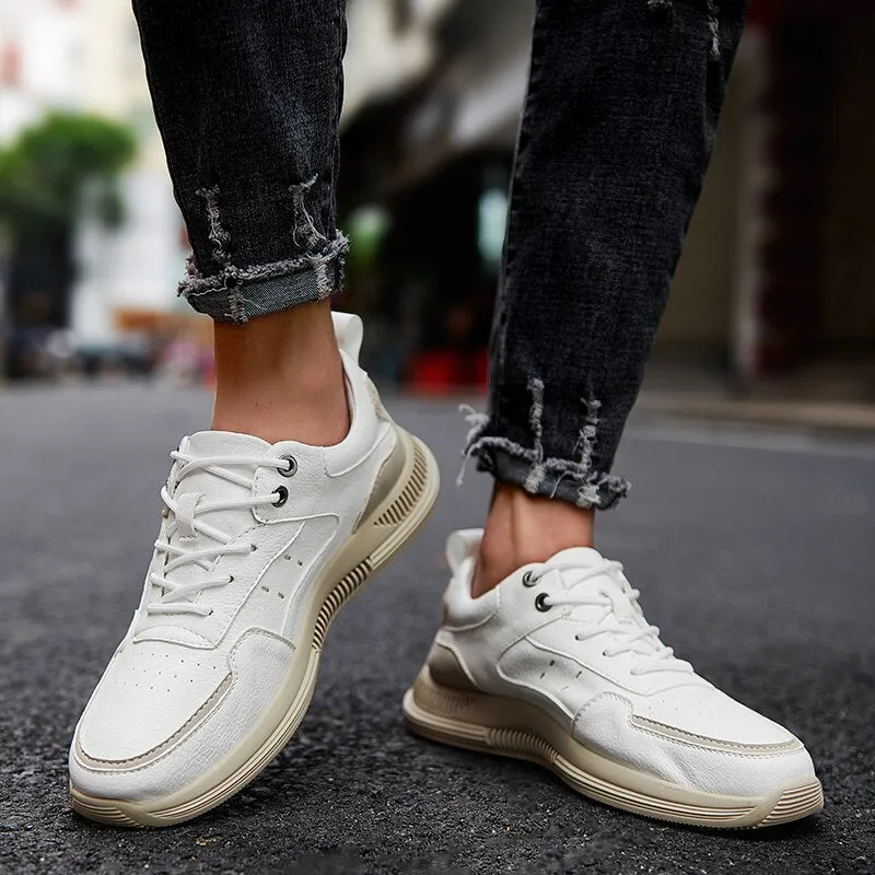 xiangtuibao Leather Men Casual Shoes Luxury Brand Mens Fashion Sneakers Korean Thick-Soled Men's Shoes White Sneakers
