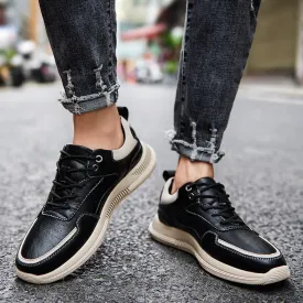 xiangtuibao Leather Men Casual Shoes Luxury Brand Mens Fashion Sneakers Korean Thick-Soled Men's Shoes White Sneakers