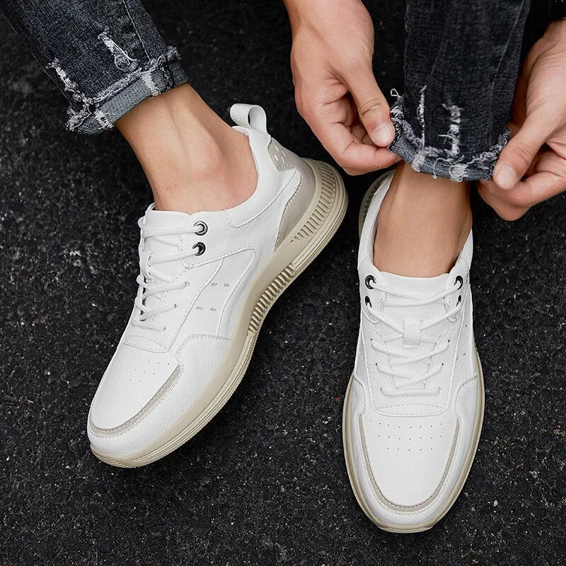 xiangtuibao Leather Men Casual Shoes Luxury Brand Mens Fashion Sneakers Korean Thick-Soled Men's Shoes White Sneakers