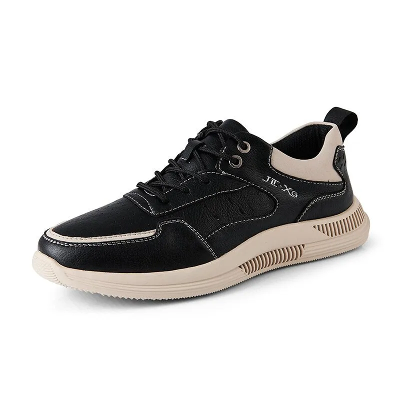 xiangtuibao Leather Men Casual Shoes Luxury Brand Mens Fashion Sneakers Korean Thick-Soled Men's Shoes White Sneakers