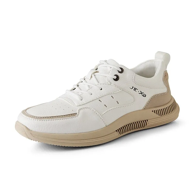 xiangtuibao Leather Men Casual Shoes Luxury Brand Mens Fashion Sneakers Korean Thick-Soled Men's Shoes White Sneakers