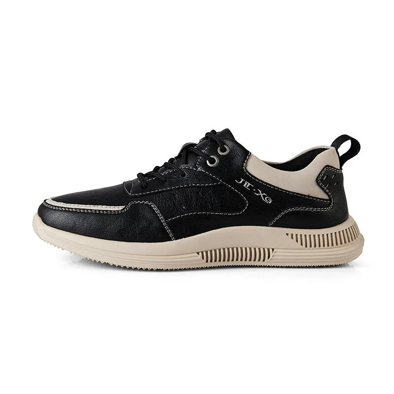 xiangtuibao Leather Men Casual Shoes Luxury Brand Mens Fashion Sneakers Korean Thick-Soled Men's Shoes White Sneakers
