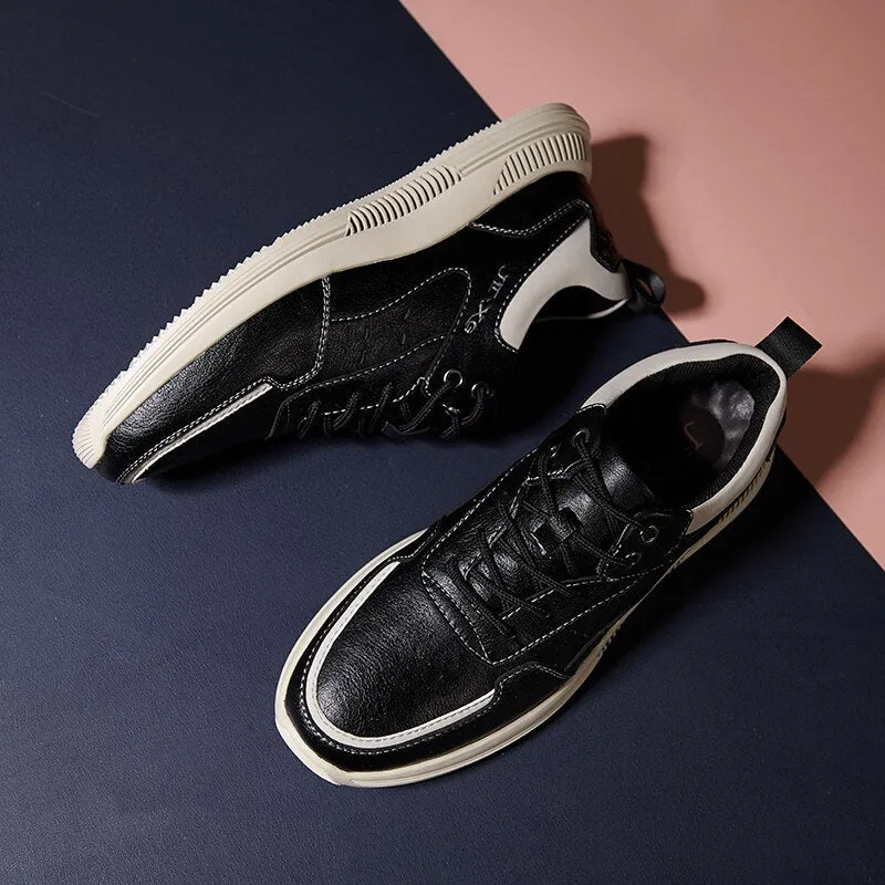 xiangtuibao Leather Men Casual Shoes Luxury Brand Mens Fashion Sneakers Korean Thick-Soled Men's Shoes White Sneakers