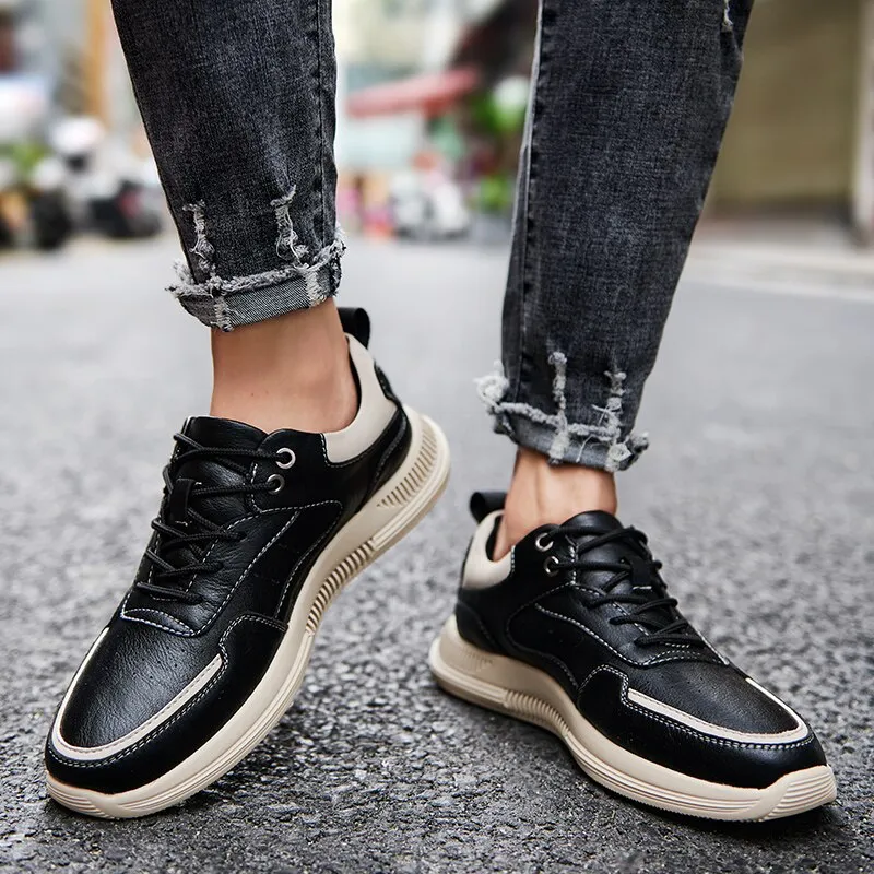 xiangtuibao Leather Men Casual Shoes Luxury Brand Mens Fashion Sneakers Korean Thick-Soled Men's Shoes White Sneakers