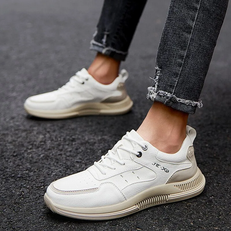 xiangtuibao Leather Men Casual Shoes Luxury Brand Mens Fashion Sneakers Korean Thick-Soled Men's Shoes White Sneakers